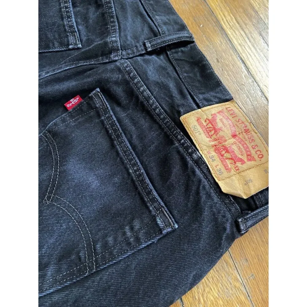 LEVI’S 501 Black Distressed Button-Fly Jeans sz 34 X 36